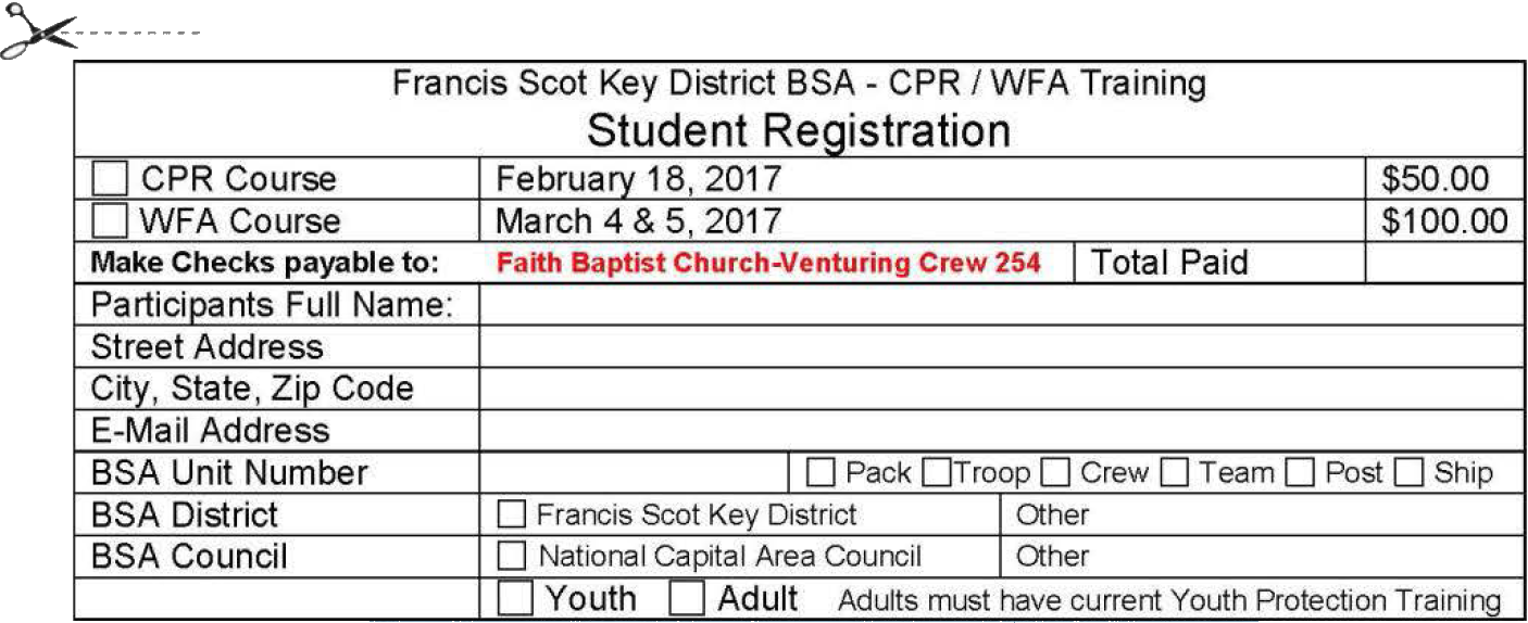 Wilderness First Aid Registration Form